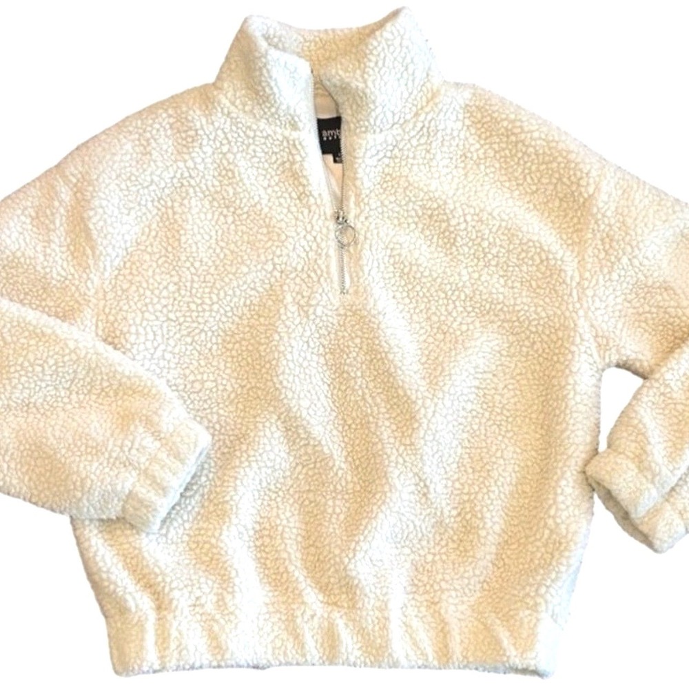 Ambiance‎ Outerwear Cream Sherpa Faux Fur Quarter Zip Pullover Fleece Jacket M